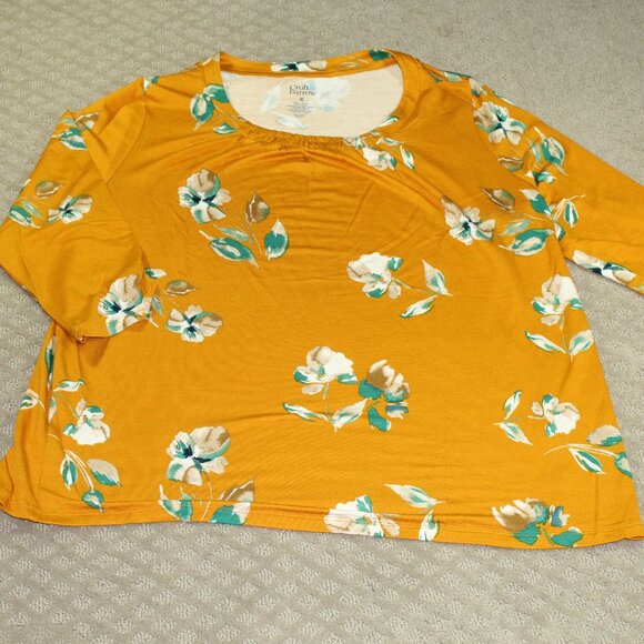 croft & barrow Tops - Croft & Barrow Size XL Mustard Yellow with Floral Print French Terry Rayon Blend